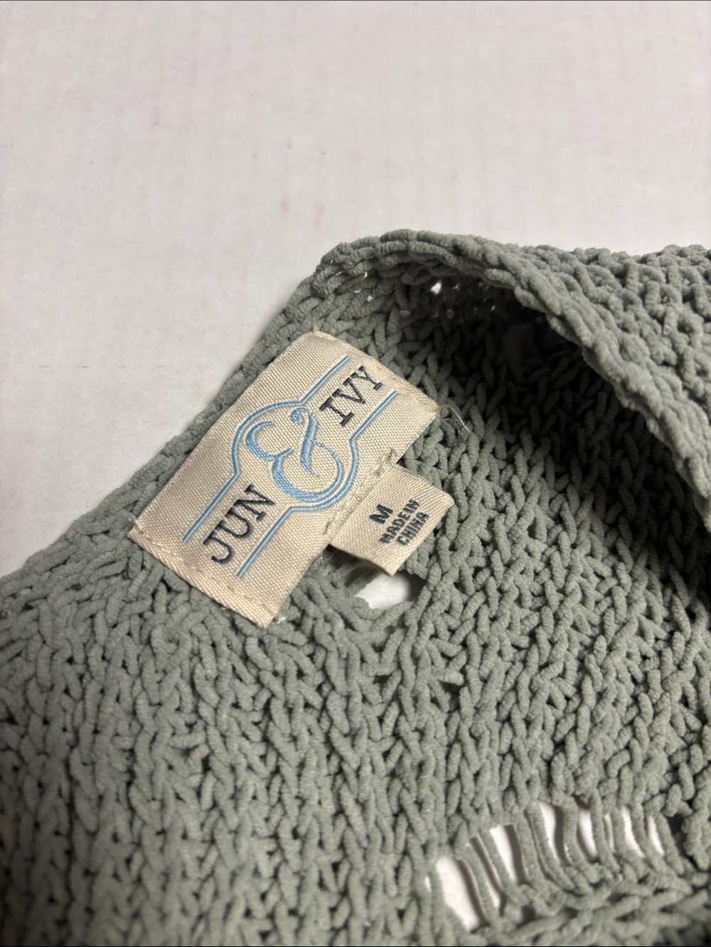 Crochet Shell-Pattern V-Neck Tank Top - Sage - Picture 2 of 4